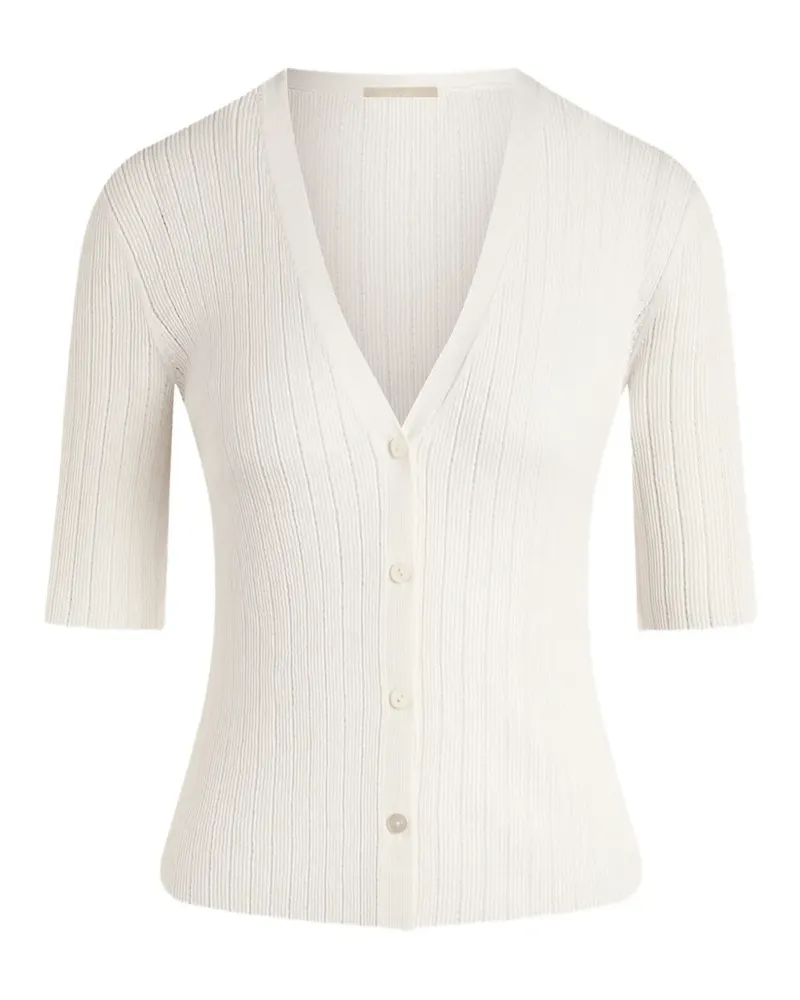 12 STOREEZ Lattice short-sleeve cardigan - Weiß Weiß