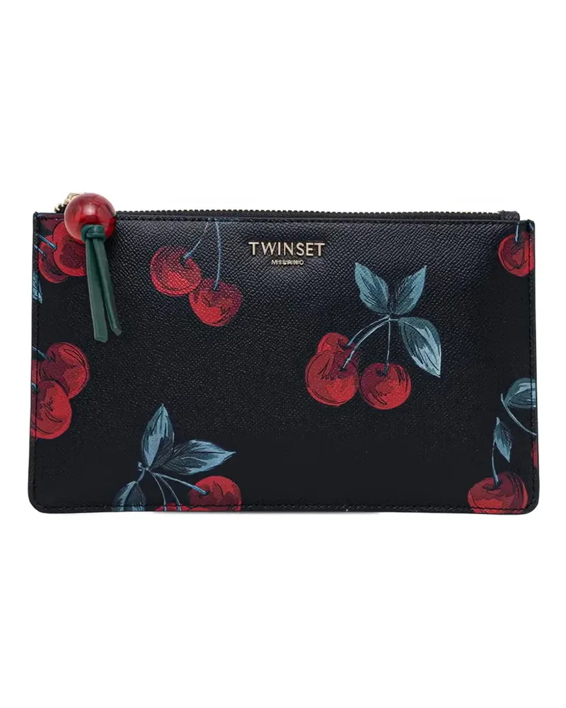 Twin-Set cherry-print logo-plaque wallet - Schwarz Schwarz