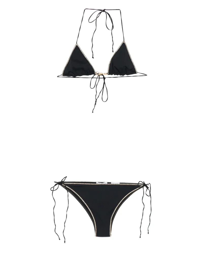 Oséree Gerippter Bikini - Schwarz Schwarz