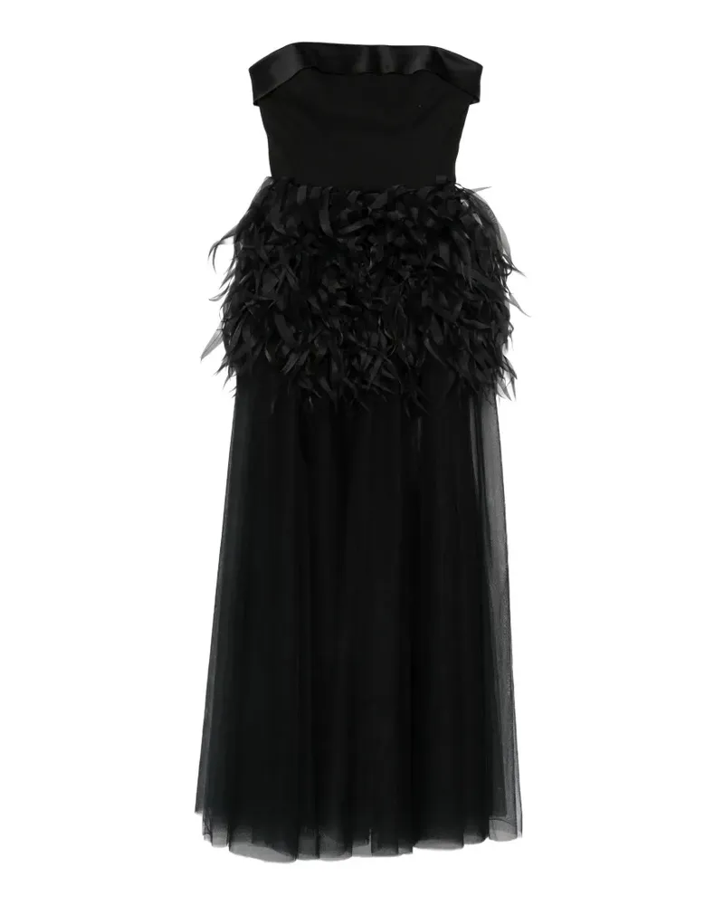 Viktor & Rolf Midikleid mit Federn - Schwarz Schwarz