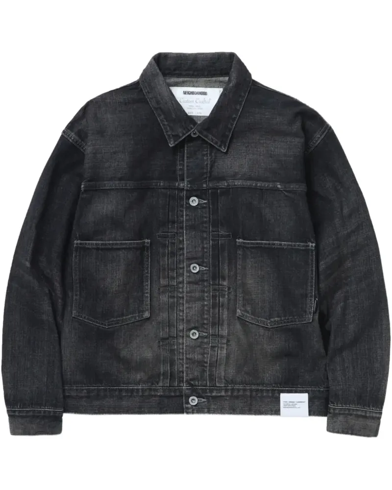 Neighborhood Jeansjacke mit Logo-Patch - Schwarz Schwarz