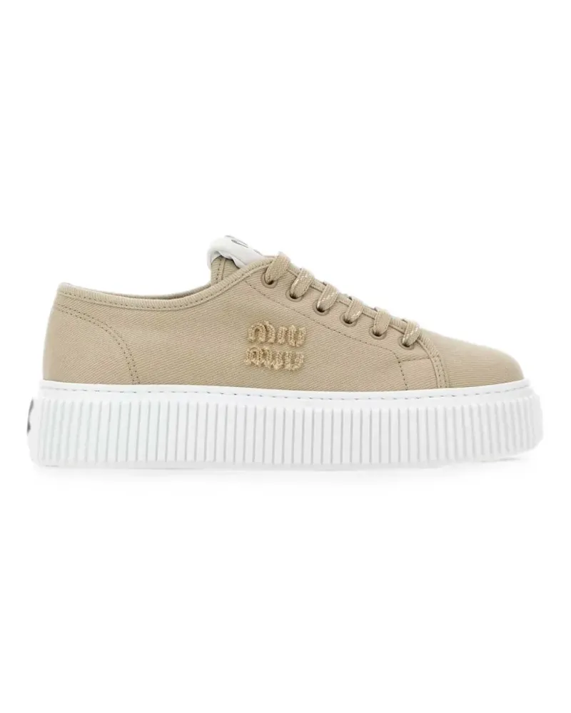 Miu Miu logo-embroidered lace-up platform sneakers - Nude Nude
