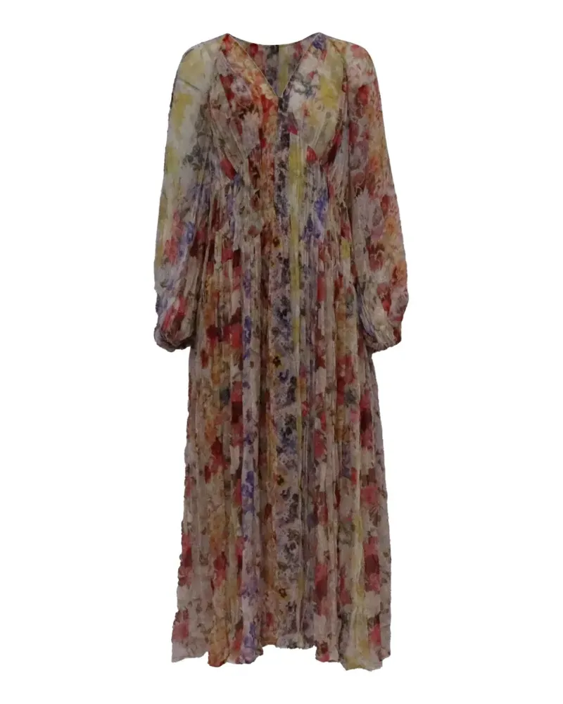 Zimmermann floral pleated midi dress - Nude Nude