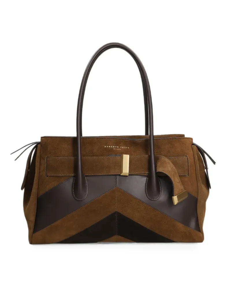 FESTA Milano Esmeria Patchwork-Tote Bag mit Zickzackmuster - Braun Braun