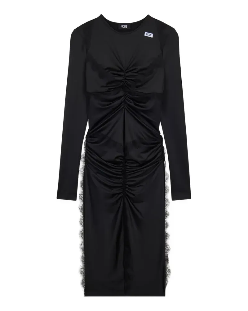 GCDS Gerafftes Maxikleid mit Spitzeneinsatz - Schwarz Schwarz