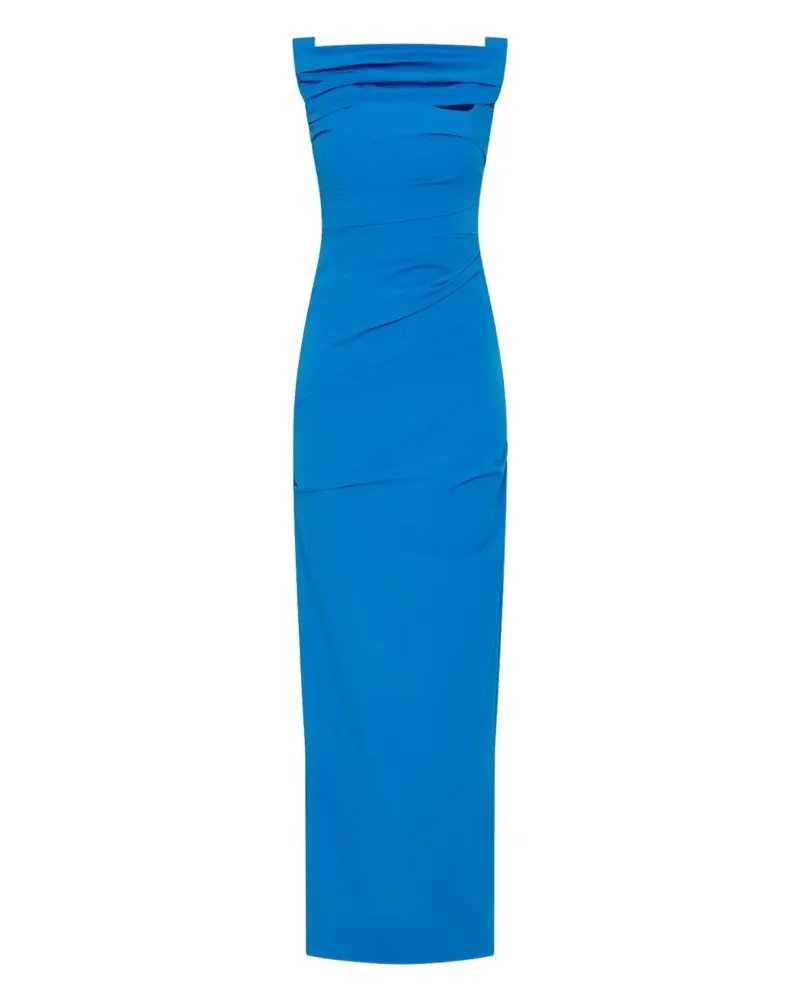 Rachel Gilbert Drapiertes Camille Abendkleid mit Wasserfallkragen - Blau Blau