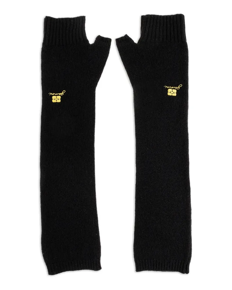 Ganni embroidered fingerless gloves - Schwarz Schwarz