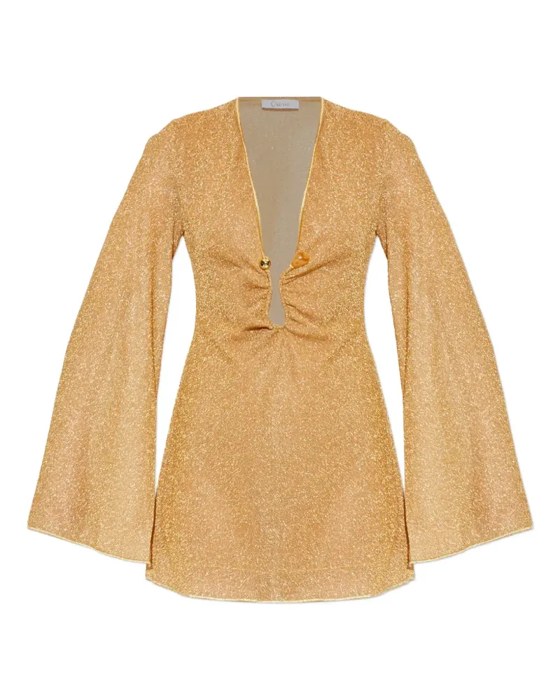 Oséree long-sleeve plunging mini dress - Gold Gold
