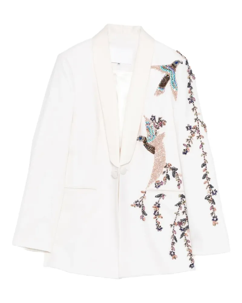COSTARELLOS beaded-embellishments bird-motif blazer - Nude Nude