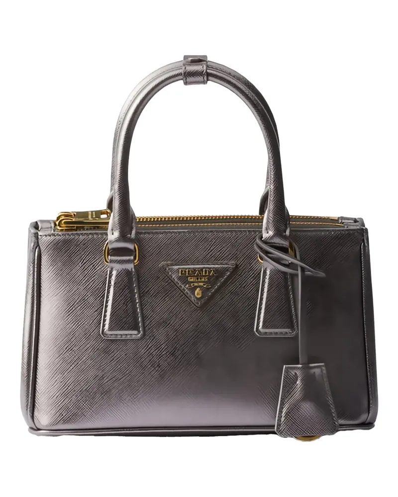 Prada Mini Galleria Tote Bag aus Lackleder - Silber Silber