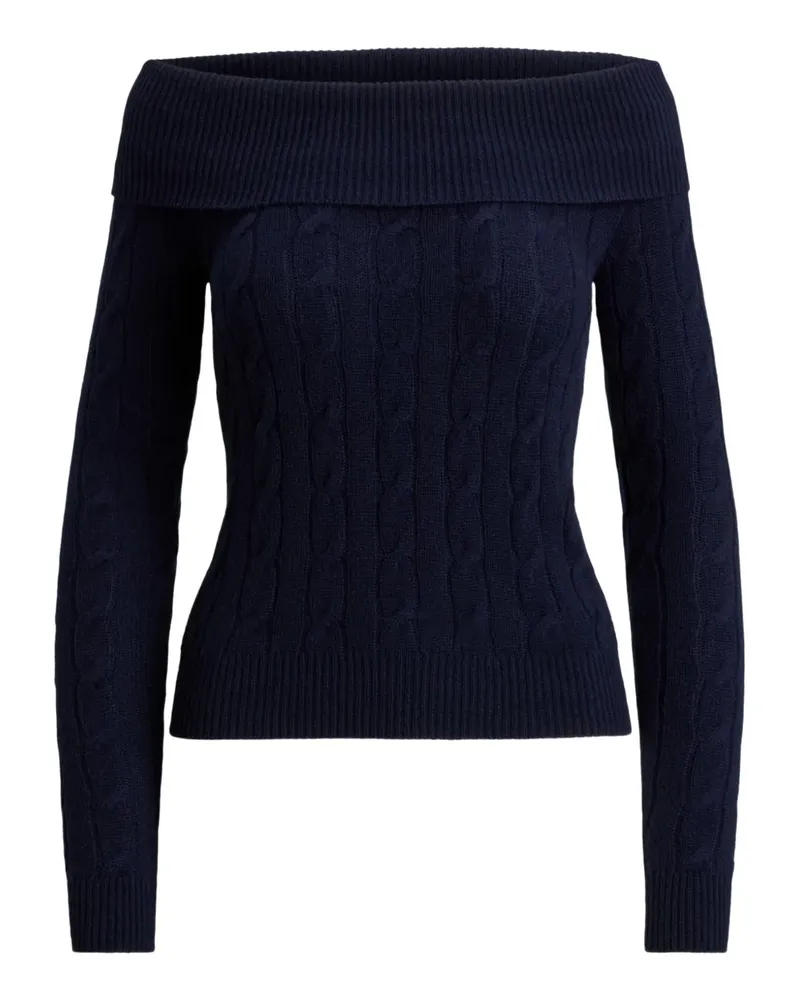 Ralph Lauren Schulterfreier Pullover mit Zopfmuster - Blau Blau