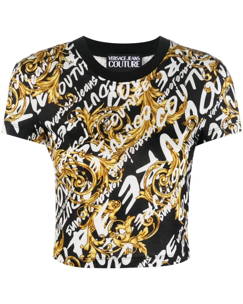 Versace Jeans Cropped-T-Shirt mit Garland-Print - Schwarz Schwarz