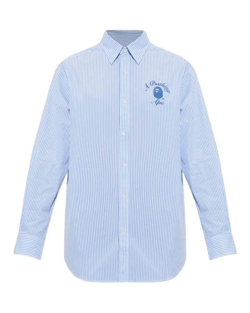 BAPE Gestreiftes Hemd mit Logo-Stickerei - Blau Blau