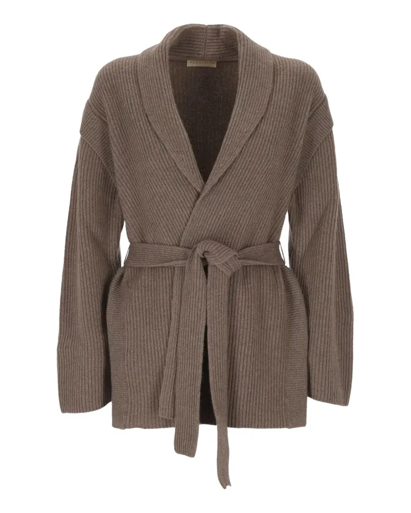 Purotatto Gerippter Cardigan mit Gürtel - Braun Braun