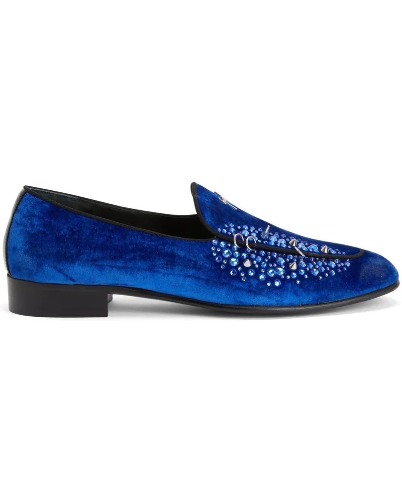 Giuseppe Zanotti Loafer in Samtoptik mit Strass - Blau Blau
