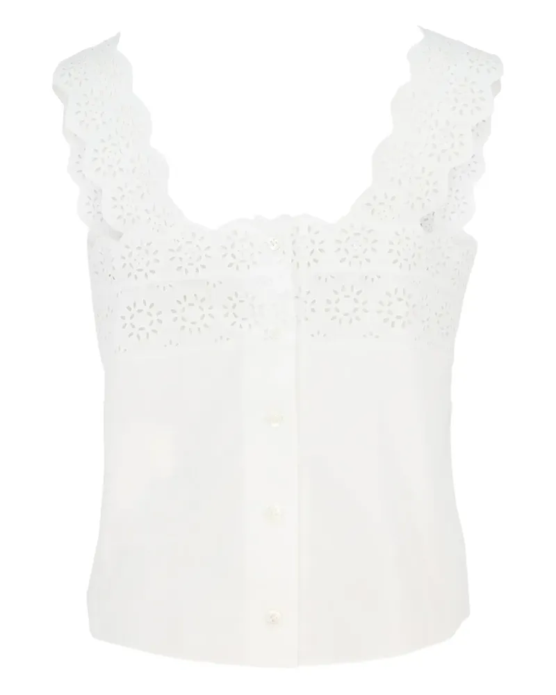 Frame Denim Besticktes Oberteil mit Wellensaum - Weiß Weiß