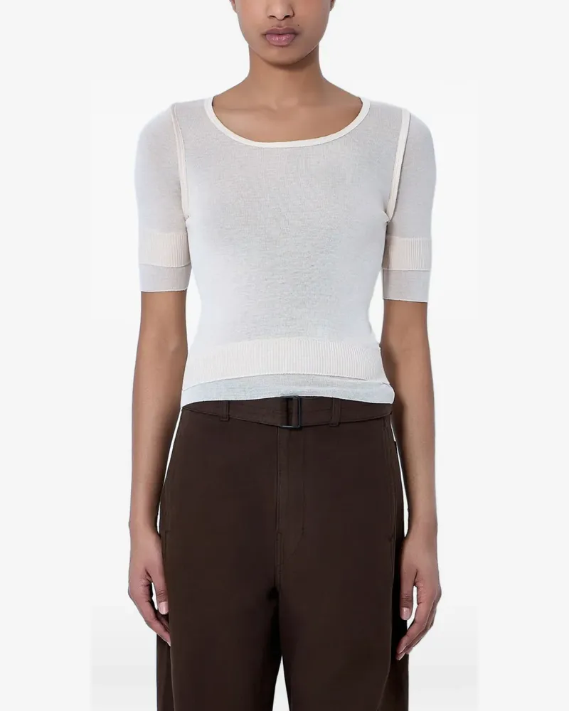 Christophe Lemaire semi-sheer ribbed-knit T-shirt - Nude Nude