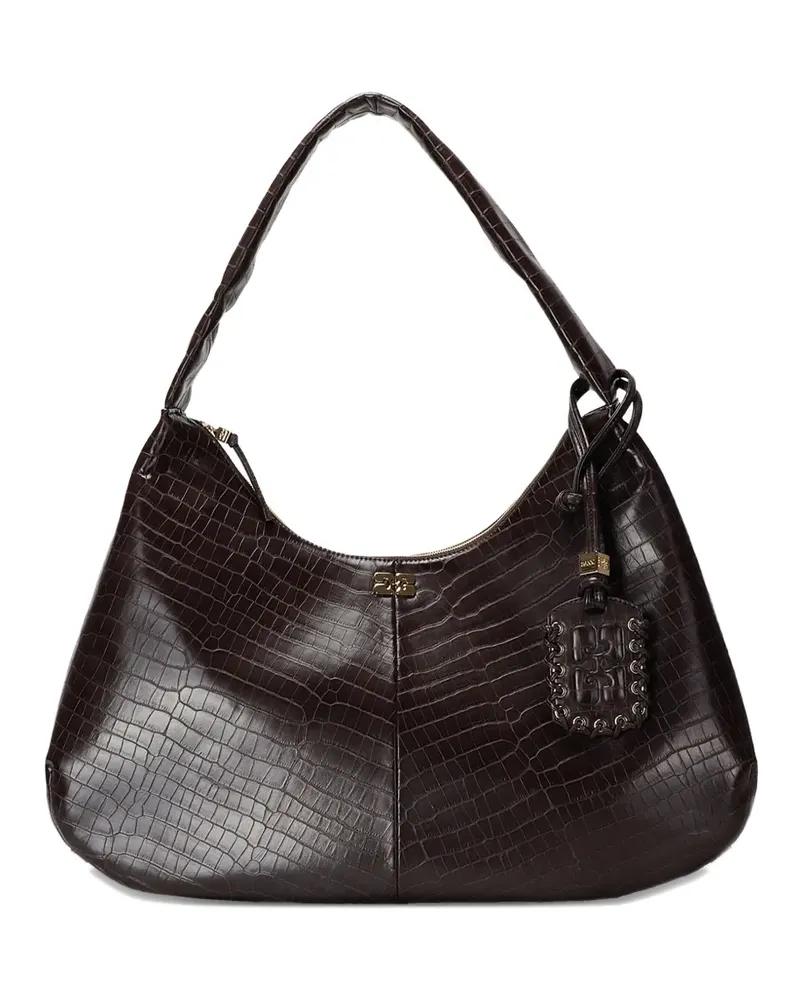 Ganni Mittelgroße Schultertasche in Kroko-Optik - Braun Braun