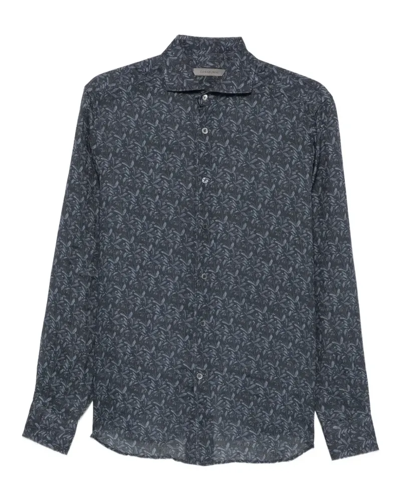 Corneliani floral-print long-sleeve shirt - Blau Blau