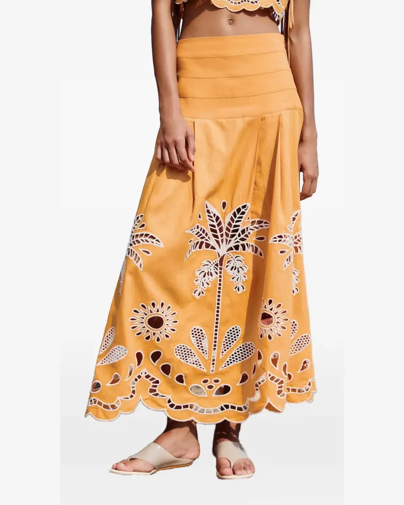 FARM Rio embroidery camel skirt - Orange Orange