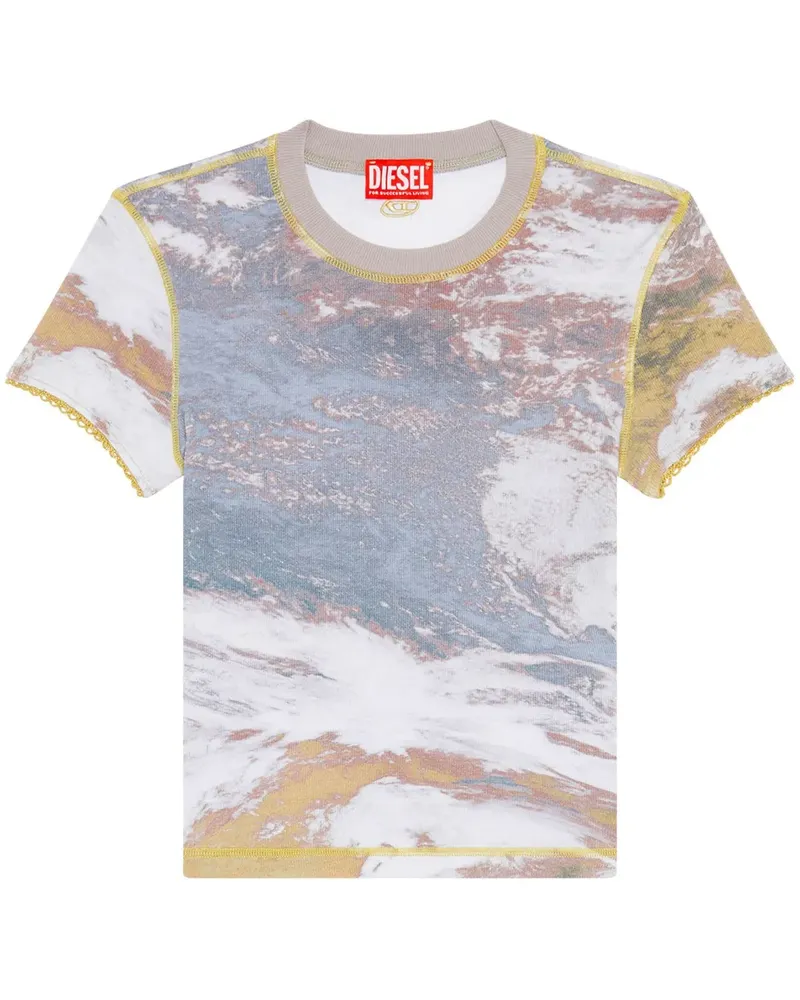 Diesel Geripptes T-Skinzy-Lace T-Shirt - Blau Blau