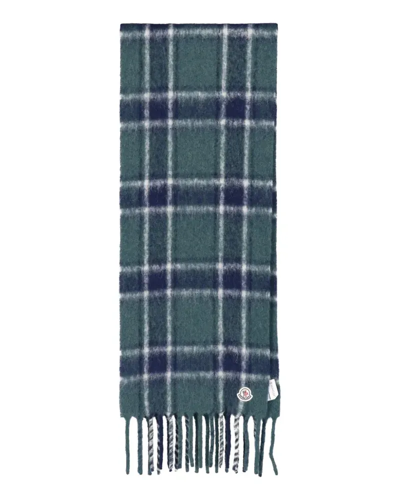Moncler check-pattern fringed scarf - Grün Grün
