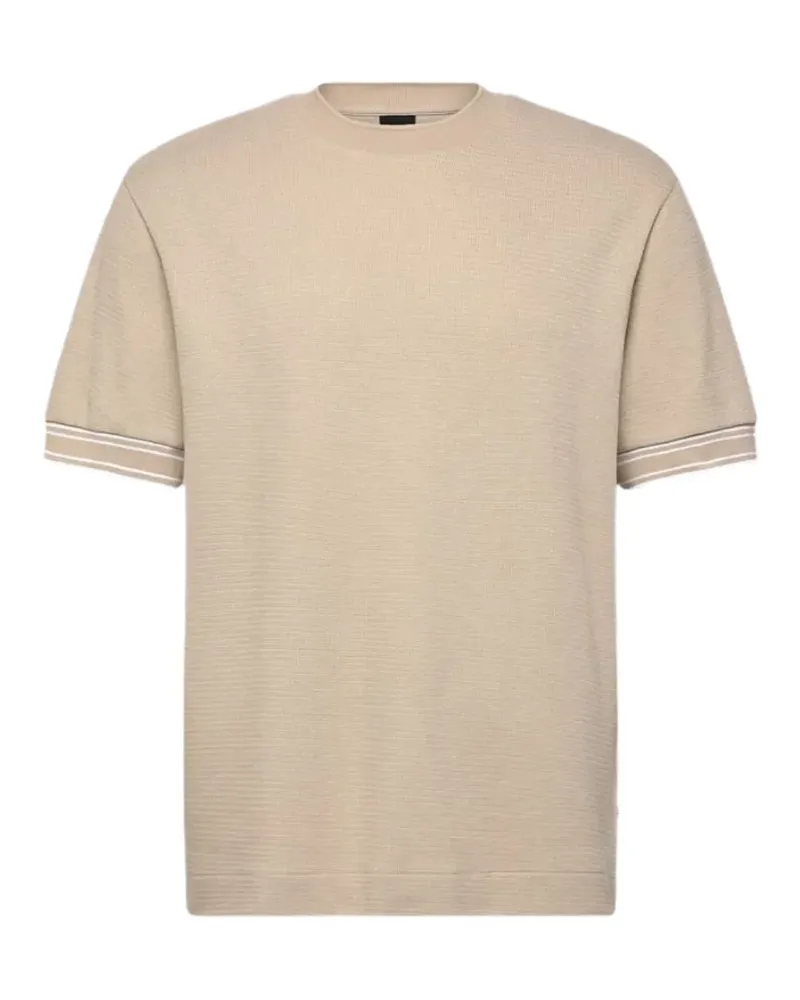 HUGO BOSS stripe-trim textured T-shirt - Nude Nude