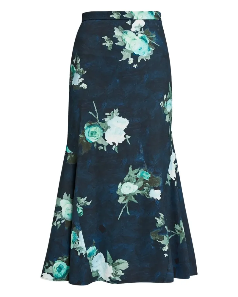 Erdem Ausgestellter Rock mit Blumen-Print - Blau Blau