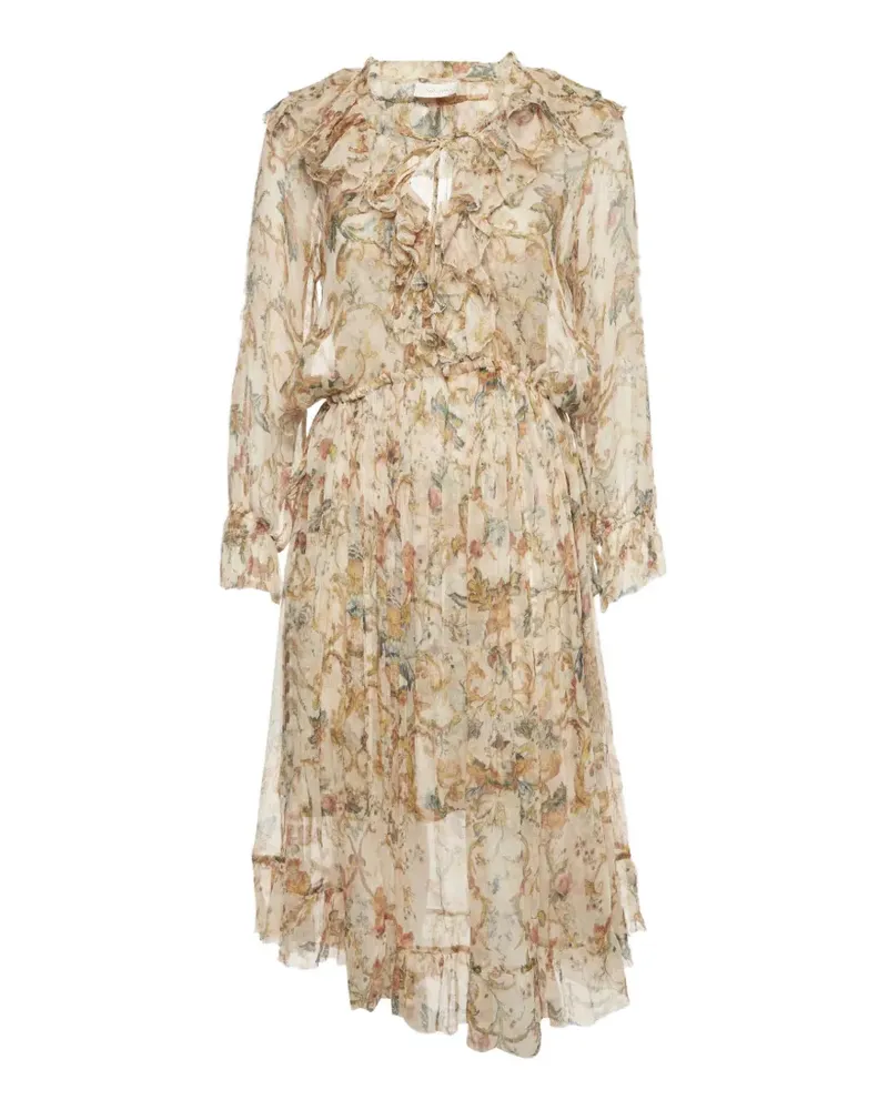 Zimmermann floral-print ruffled midi dress - Nude Nude
