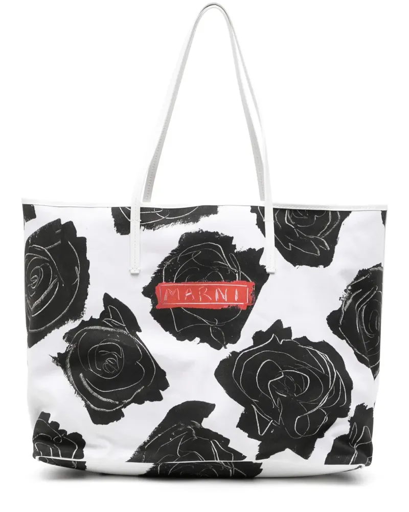Marni Großer Tote Bag mit Blumen-Print - Schwarz Schwarz