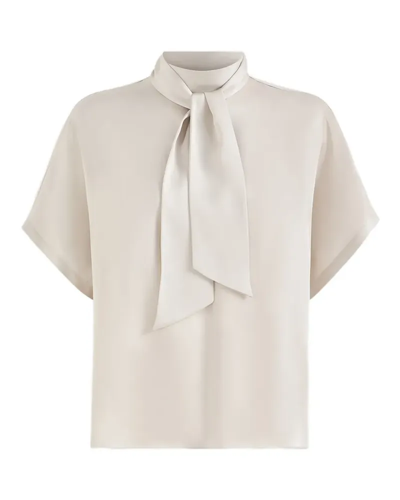 Brunello Cucinelli T-Shirt aus Seidensatin mit hohem Ausschnitt und Monili - Nude Nude