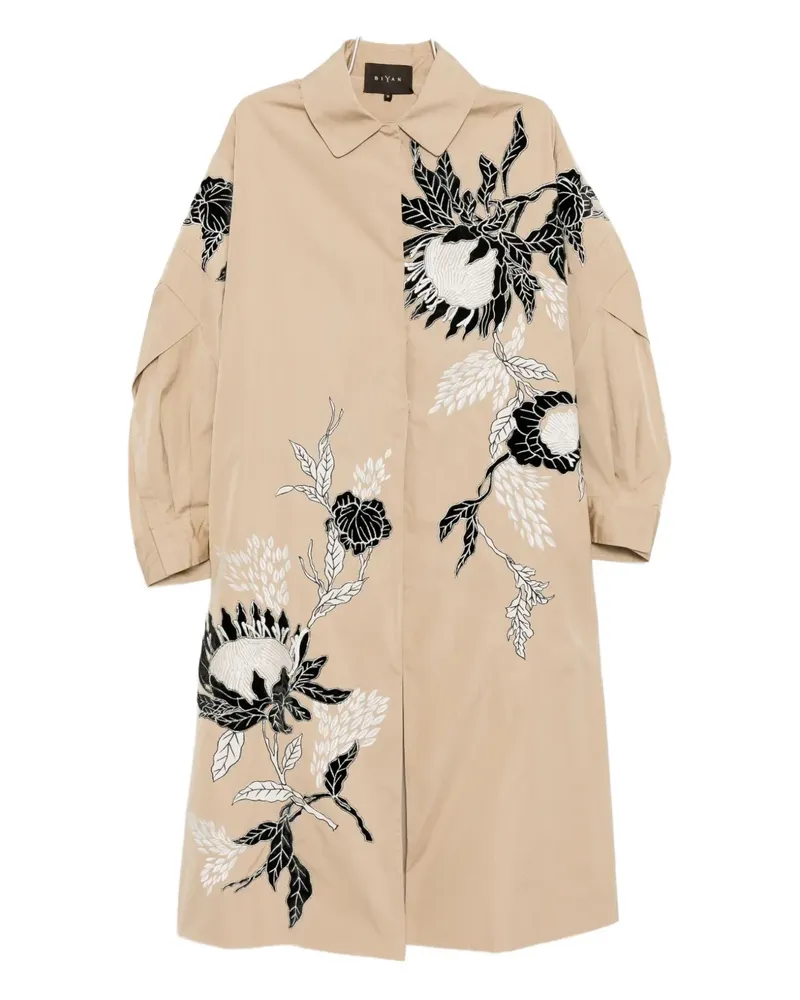 Biyan floral-embroidered coat - Nude Nude