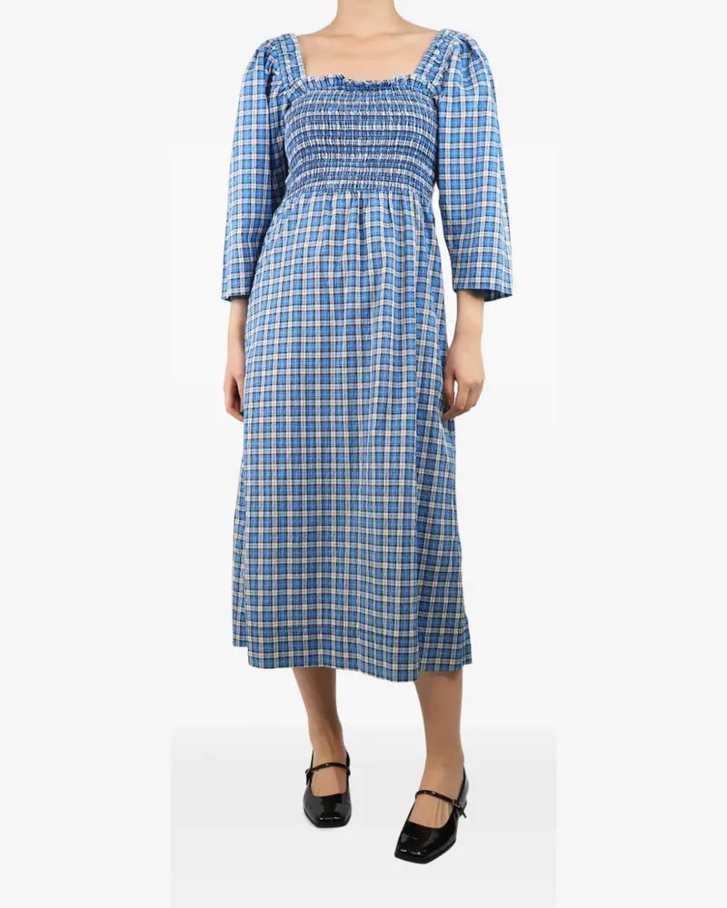 Ganni shirred seersucker midi dress - Blau Blau