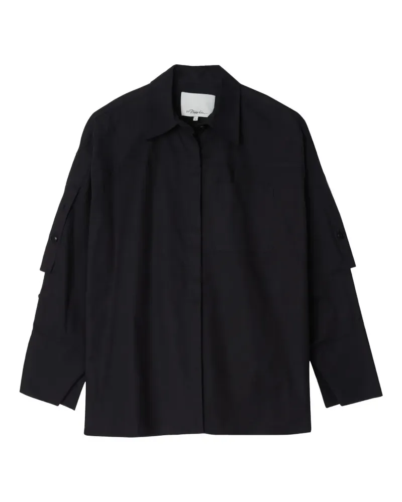 3.1 phillip lim convertible-sleeve drop-back cotton shirt - Blau Blau