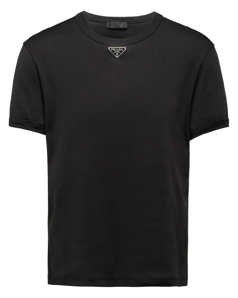 Prada T-Shirt mit Triangel-Logo - Schwarz Schwarz