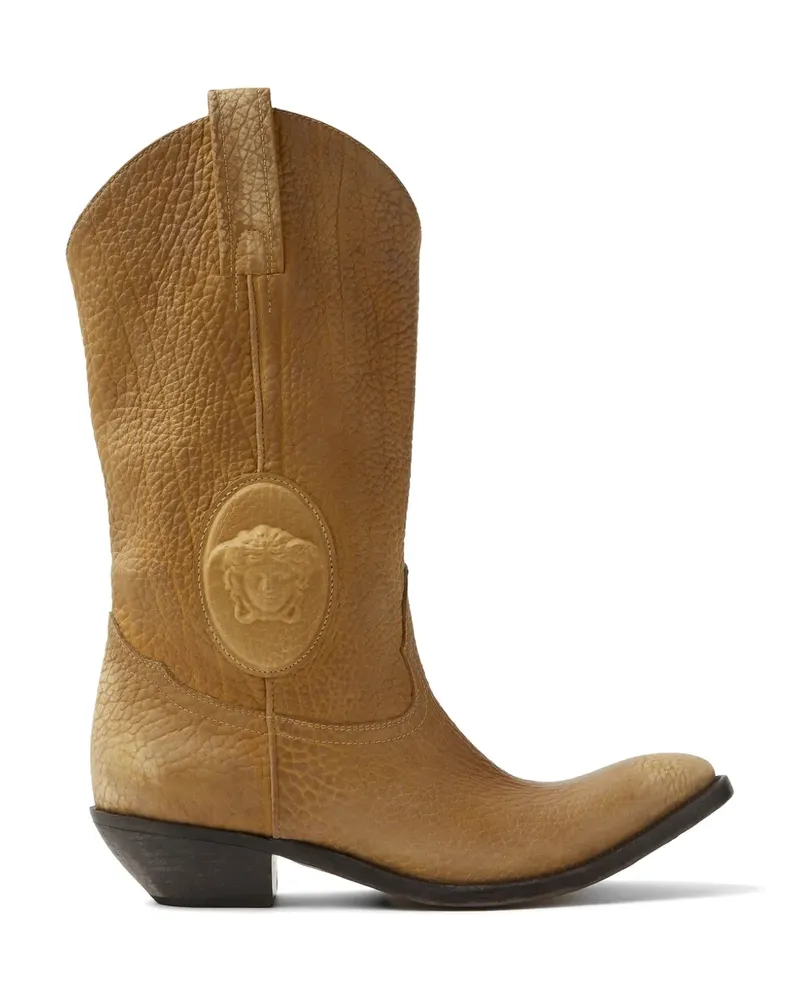 Versace Cowboy-Stiefel mit Medusa-Patch - Nude Nude