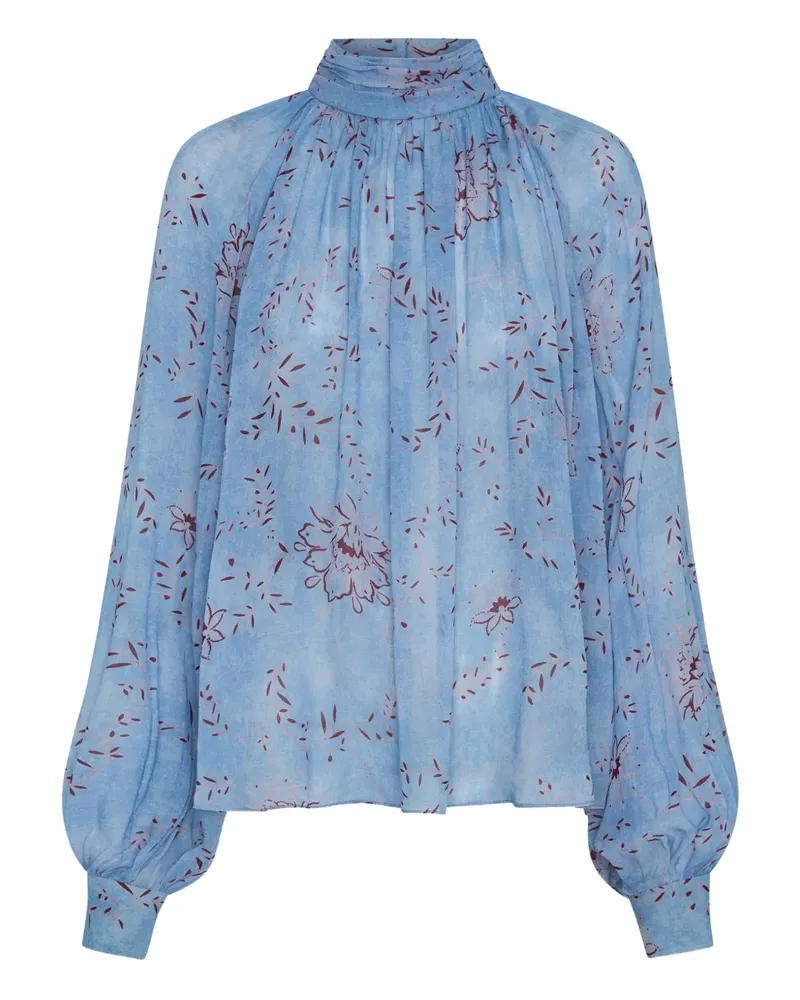 NICHOLAS Solene Stehkragen-Oberteil mit Blumen-Print - Blau Blau