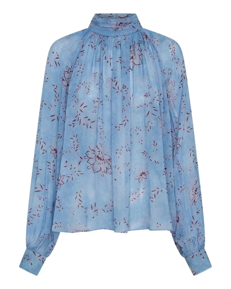 NICHOLAS Solene Stehkragen-Oberteil mit Blumen-Print - Blau Blau