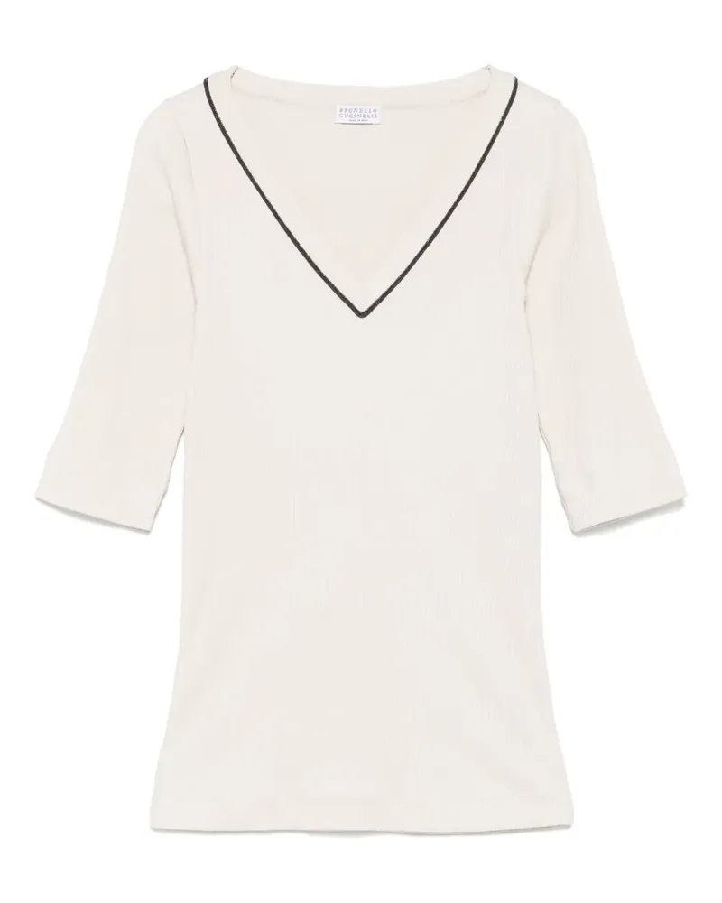 Brunello Cucinelli T-Shirt mit V-Ausschnitt - Nude Nude