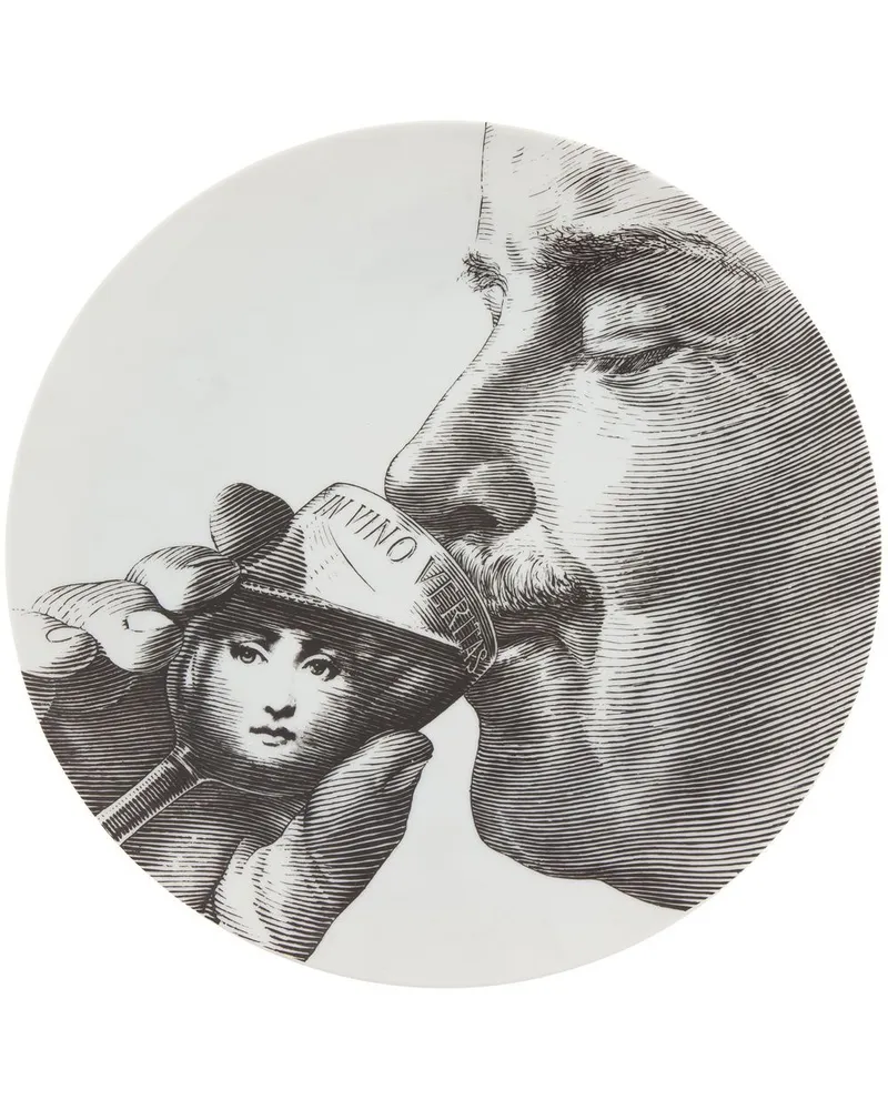 Fornasetti Teller mit Gesichts-Print Weiß