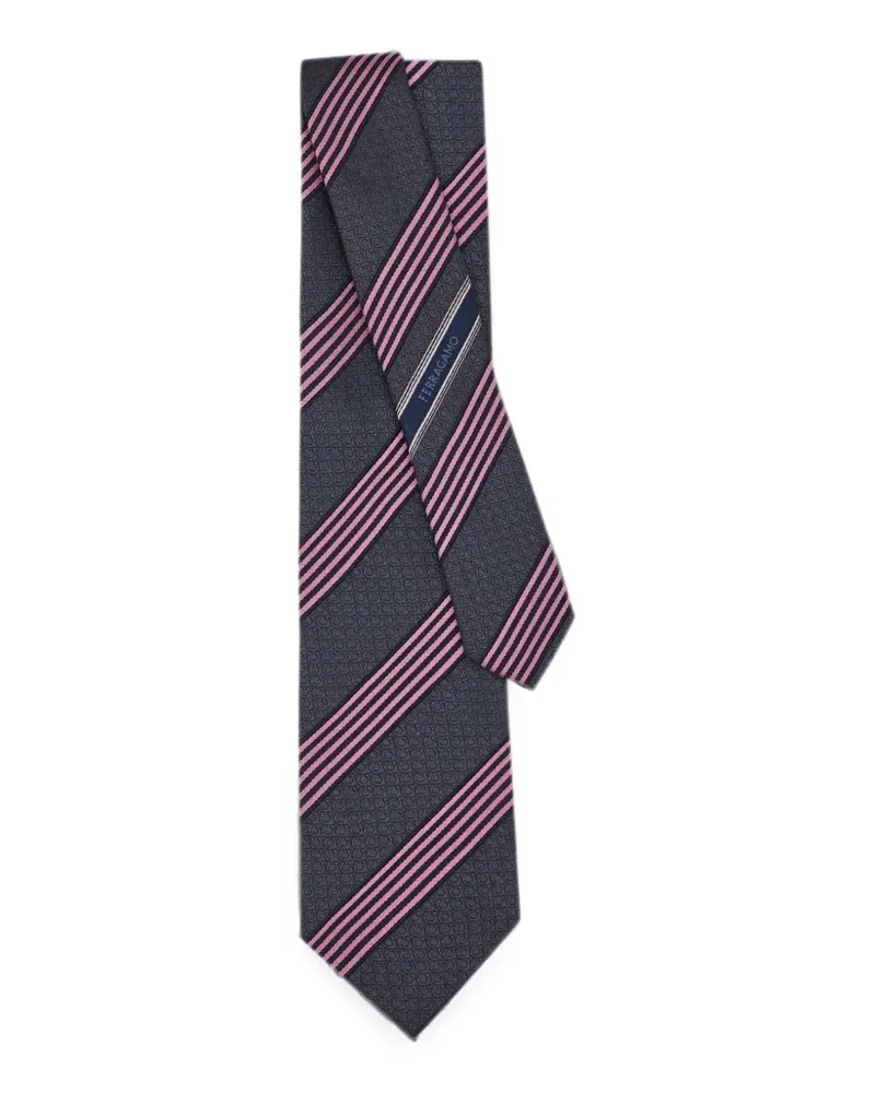 Ferragamo Regimental Gancini Krawatte aus Seidenjacquard - Grau Grau