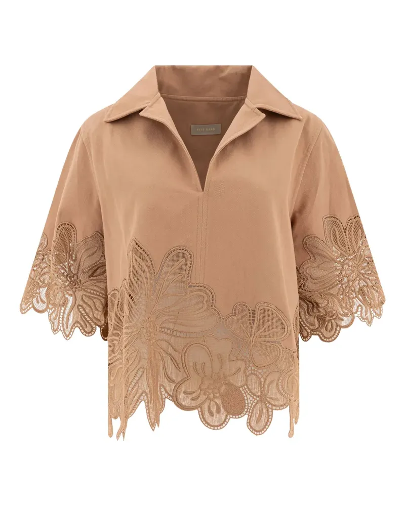 Elie Saab Besticktes Gabardine-Oberteil - Braun Braun