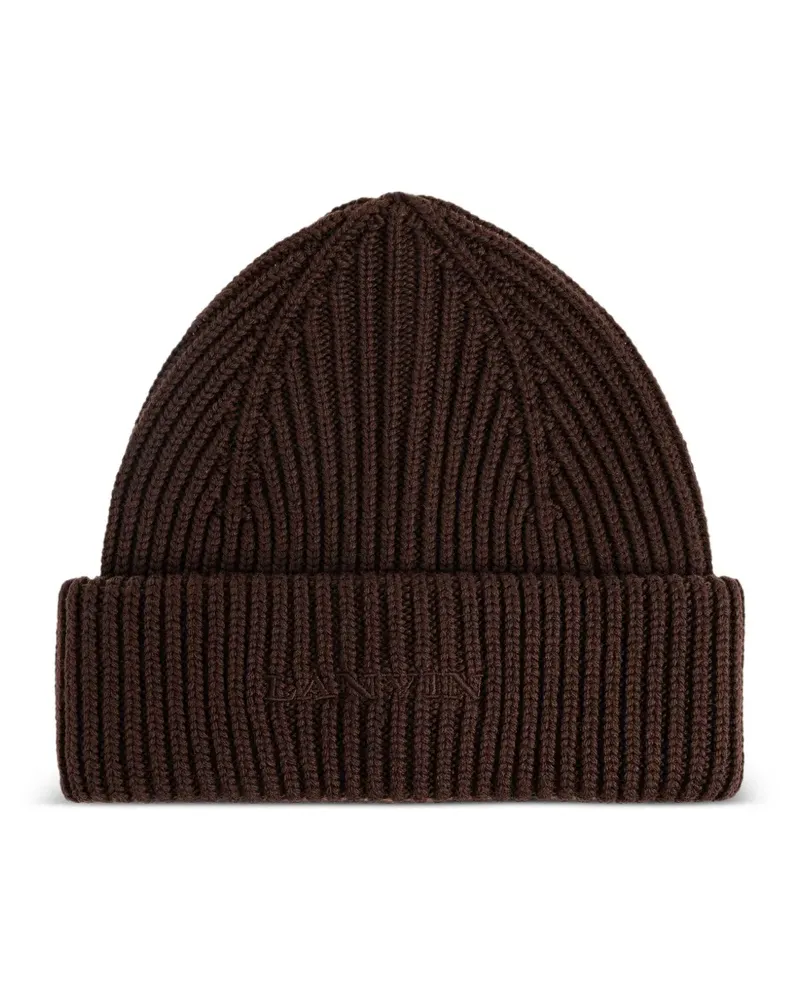 Lanvin Gerippte Beanie mit Logo - Braun Braun
