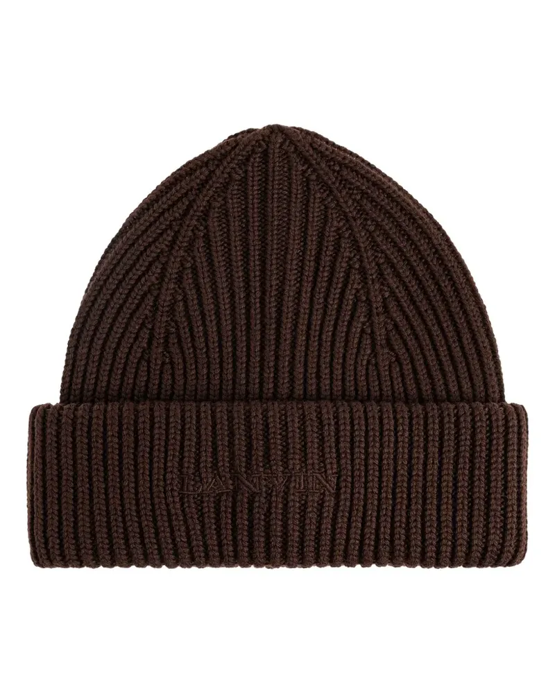 Lanvin Gerippte Beanie mit Logo - Braun Braun