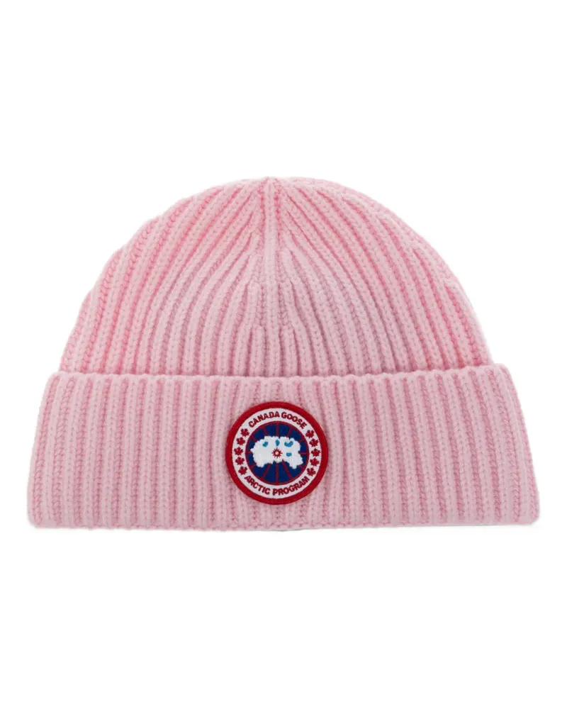 Canada Goose logo-patch ribbed-knit beanie hat - Rosa Rosa