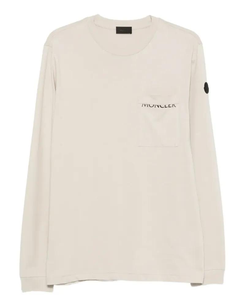 Moncler logo-print long-sleeves T-shirt - Nude Nude