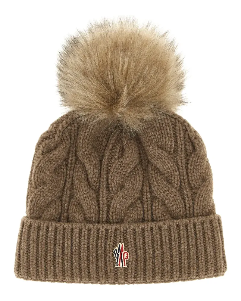 Moncler cable-knit pompom beanie hat - Braun Braun