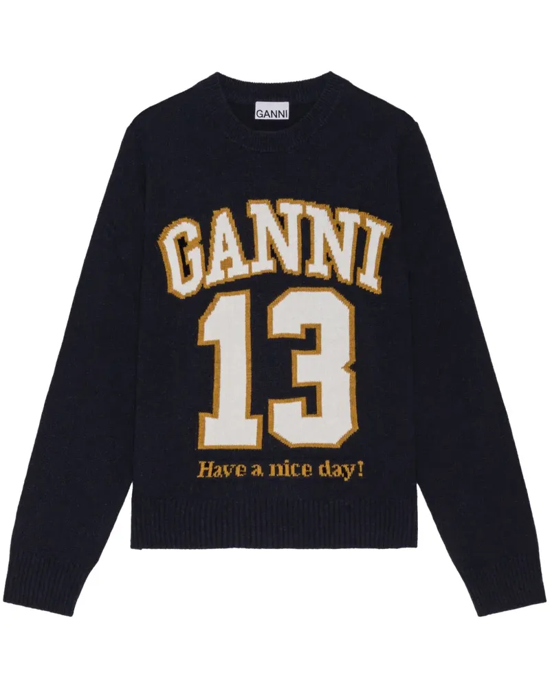 Ganni Jacquard-Pullover mit Logo - Schwarz Schwarz