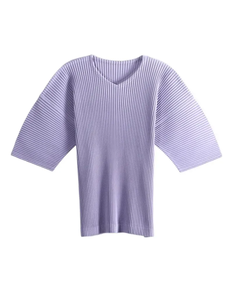 Issey Miyake Plissiertes T-Shirt mit V-Ausschnitt - Violett Violett