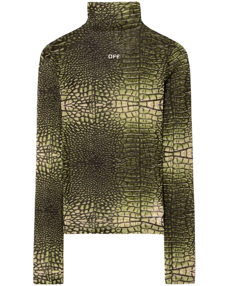 OFF-WHITE T-Shirt mit Kroko-Optik und Logo-Print - Grün Grün